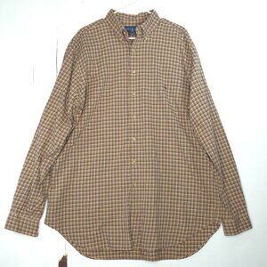 Ralph Lauren Tan with Red Plaid Long Sleeve Button Down Shirt XLT Office Preppy